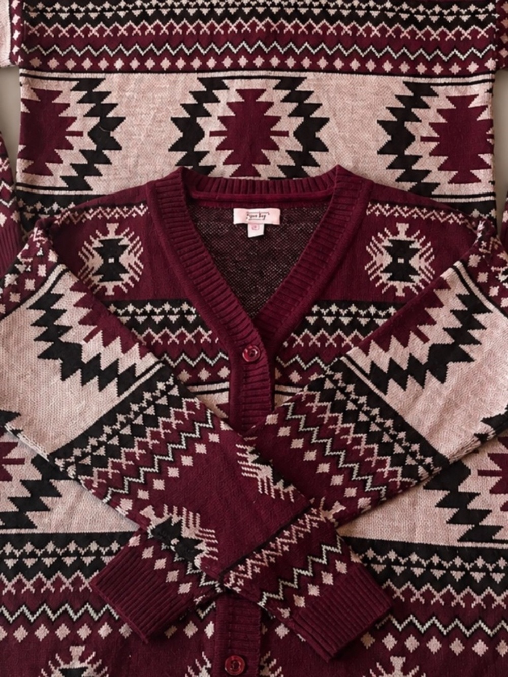 Myra bag- Southwestern Aztec knit button front cardigan - western boho style - Picture 3 of 8
